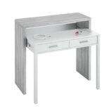 AMBRA Extending Computer Desk with 2 Storage Drawers - Home Office & Console Table for Bedroom, Living Room, Hallway - White/Grey.