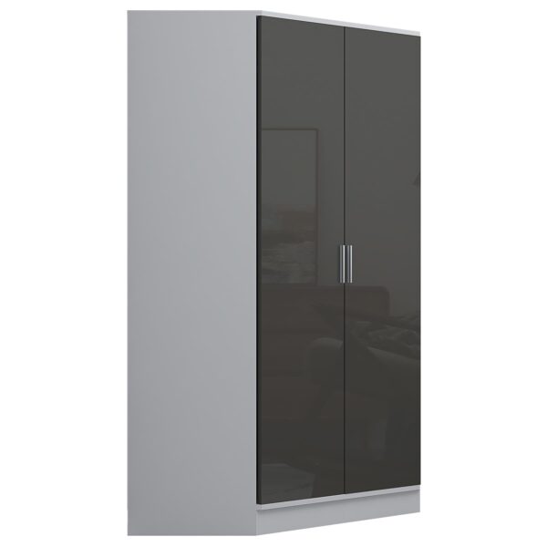 Reflect 2 Door Corner Wardrobe - Grey Gloss & Matt White - 2 Hanging Rails & 8 Shelves - H: 180cm x W: 103cm - Modern Design - Image 5