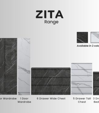 ZITA Bedroom Furniture Wardrobe Chest Bedside in White OR Grey Marble Colour
