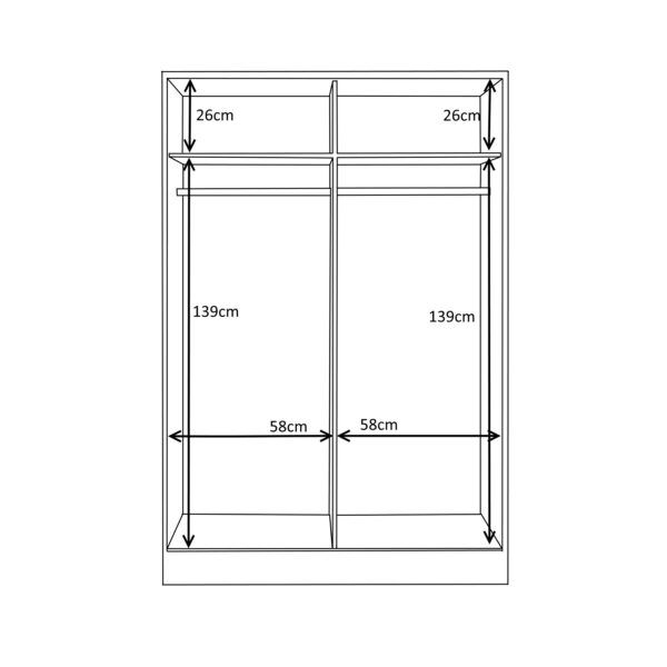 Reflect 2 Door Sliding Wardrobe - White Gloss & Matt White - Hanging Rails & Shelves - H:180cm x W:120cm x D: 58cm - Modern Design - Image 10