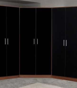 Reflect 3pc Wardrobe Bundle - 2 Door Corner + 2x 2 Door Plain - Black Gloss & Walnut - H: 180cm x W: 179cm x D: 103cm