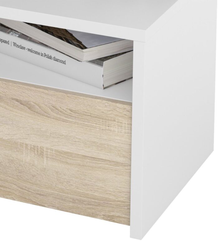 KIOTO 2 Door TV Unit in Oak & Satin White- Modern Media Cabinet with Storage.