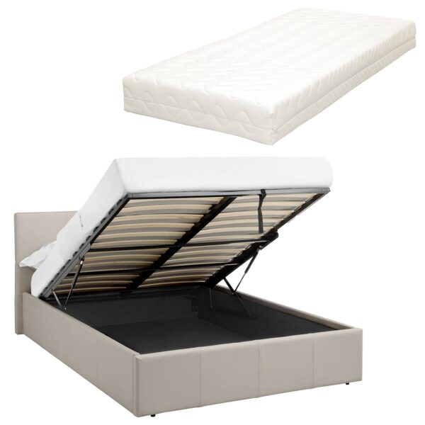LUNA Faux Leather Ottoman Storage Bedframe in Beige 4 Size + Mattress Options - Image 18