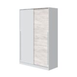 TOP 2 Door Large Modern Sliding Bedroom Wardrobe - White & Light Oak Finish - H: 200cm x W: 120cm x D: 50cm.