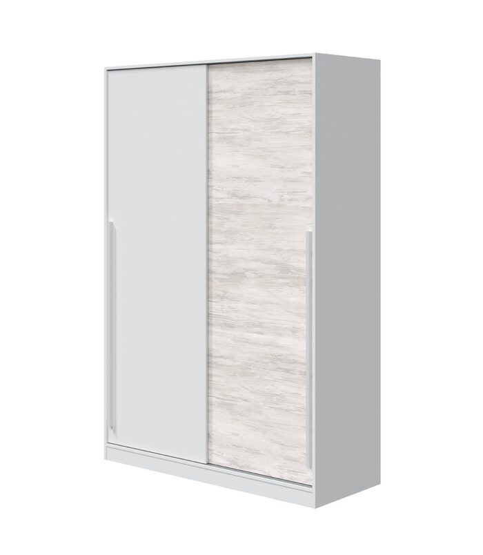 TOP 2 Door Large Modern Sliding Bedroom Wardrobe - White & Light Oak Finish - H: 200cm x W: 120cm x D: 50cm.