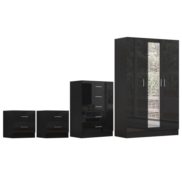REFLECT Gloss 4pc Set - 3 Door Mirrored Wardrobe + 5 Draw Chest + 2 Bedsides - Image 31