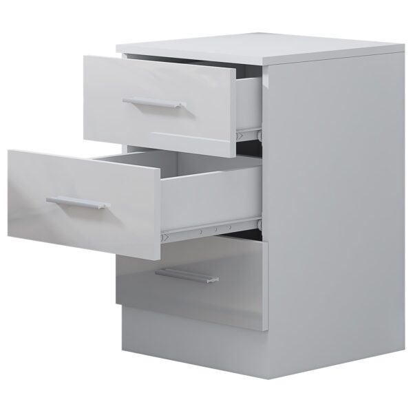 Reflect 3 Drawer Bedside - White Gloss & Matt White - Modern Nightstand for Bedroom Storage - H: 59.5cm x W: 39.5cm x D: 38cm - Image 5