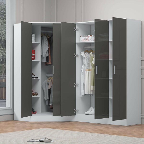 REFLECT Gloss 5 Door Corner Wardrobe Bundle Inc Corner + 3 Door Wardrobe Set - Image 26