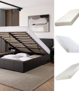 LUNA Faux Leather Ottoman Storage Bedframe in Black 4 Size + Mattress Options