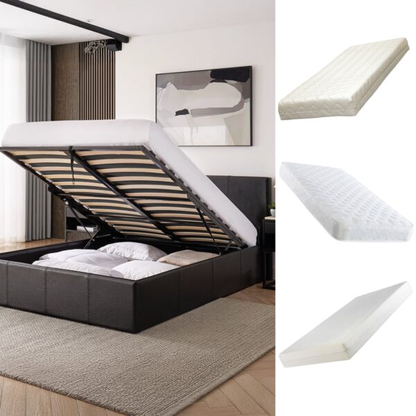 LUNA Faux Leather Ottoman Storage Bedframe in Black 4 Size + Mattress Options