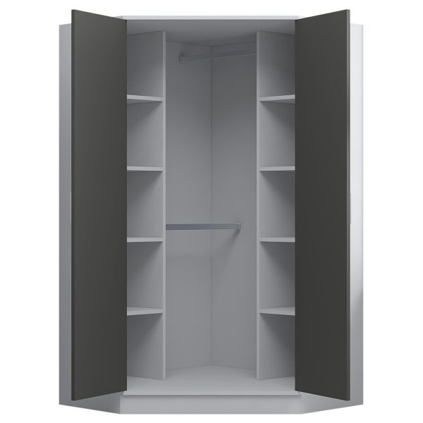 Reflect 2 Door Corner Wardrobe - Grey Gloss & Matt White - 2 Hanging Rails & 8 Shelves - H: 180cm x W: 103cm - Modern Design - Image 8