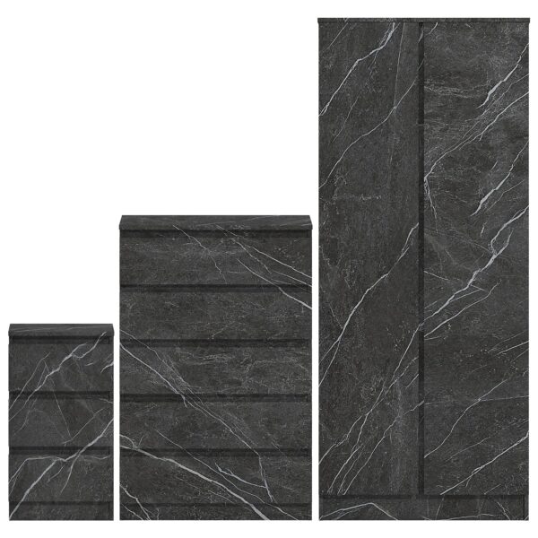 ZITA Grey Marble Effect 3 Piece Set - 2 Door Wardrobe, 5 Drawer Chest & 3 Drawer Bedside, Stylish Bedroom Storage - Image 5