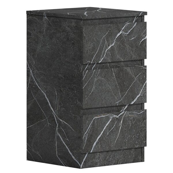 ZITA Grey Marble Effect 3 Drawer Bedside Table - Modern Nightstand, (L) 40cm x (W) 38cm x (H) 68cm, Stylish Bedroom Furniture - Image 3