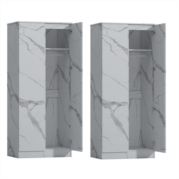 ZITA White Marble Effect 2 Piece Wardrobe Bundle - 2 x 2-Door Wardrobes, (L) 50cm x (W) 76cm x (H) 180cm.
