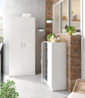 BELLINI White 2 Door Shoe Storage Cabinet - 6 Shelves Holds 20 Pairs - Space-Saving Design - H: 108cm x W: 55cm x D: 36cm.