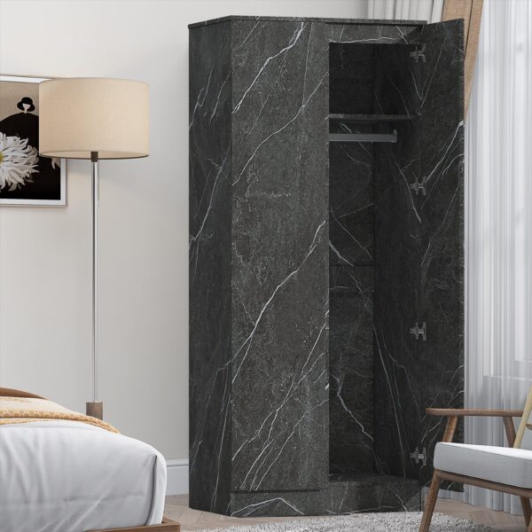ZITA Grey Marble Effect 2 Door Plain Wardrobe - Bedroom Storage, (L) 50cm x (W) 76cm x (H) 180cm, Stylish and Spacious