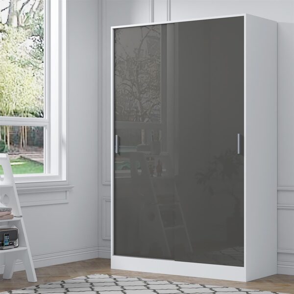 REFLECT High Gloss Bedroom Furniture Wardrobe Chest Bedside Desk in Grey/White - Image 67