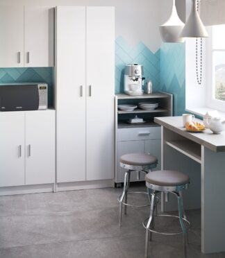 Vita White 2 Door 4 Shelf Kitchen Utility Room Cabinet - Modular Cleaning Storage - H: 180cm x W: 59cm x D: 37cm.