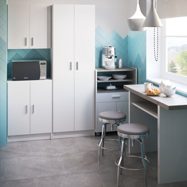 Vita White 2 Door 4 Shelf Kitchen Utility Room Cabinet - Modular Cleaning Storage - H: 180cm x W: 59cm x D: 37cm.