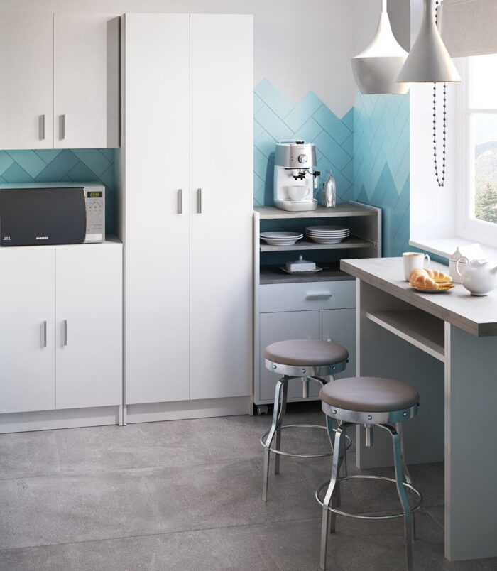 Vita White 2 Door 4 Shelf Kitchen Utility Room Cabinet - Modular Cleaning Storage - H: 180cm x W: 59cm x D: 37cm.