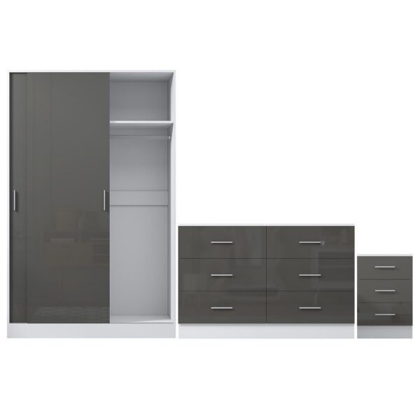 Reflect 2 Door Sliding Wardrobe, 6 Drawer Wide Chest, 3 Drawer Bedside - Grey Gloss & Matt White - Modern Bedroom Furniture Set - Image 8