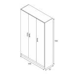 VITA White 3 Door Broom Cupboard - Modular Kitchen & Utility Room Cleaning Storage Cabinet - H: 180cm x W: 109cm x D: 37cm.
