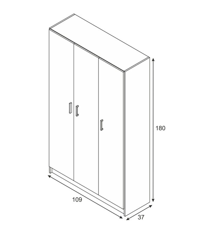 VITA White 3 Door Broom Cupboard - Modular Kitchen & Utility Room Cleaning Storage Cabinet - H: 180cm x W: 109cm x D: 37cm.