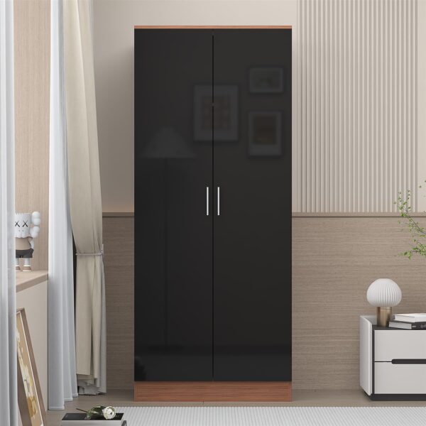 REFLECT High Gloss Bedroom Furniture Wardrobe Chest Bedside Desk - Black/Walnut - Image 25
