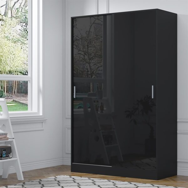 REFLECT High Gloss Bedroom Furniture Wardrobe Chest Bedside Desk Option in Black - Image 60