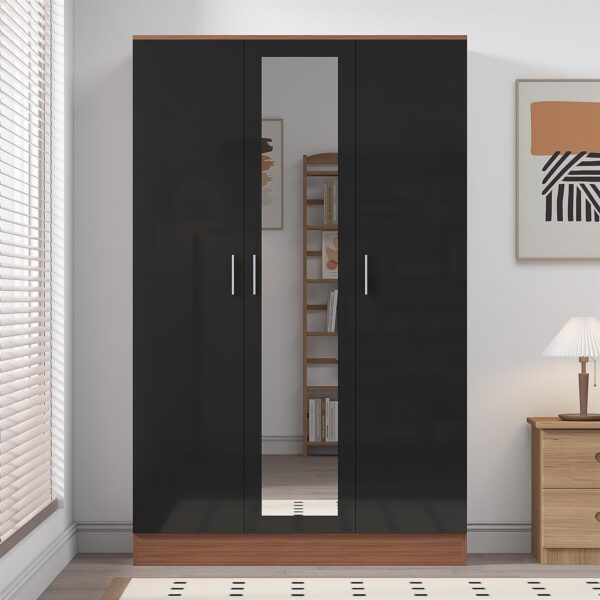 REFLECT High Gloss Bedroom Furniture Wardrobe Chest Bedside Desk - Black/Walnut - Image 90