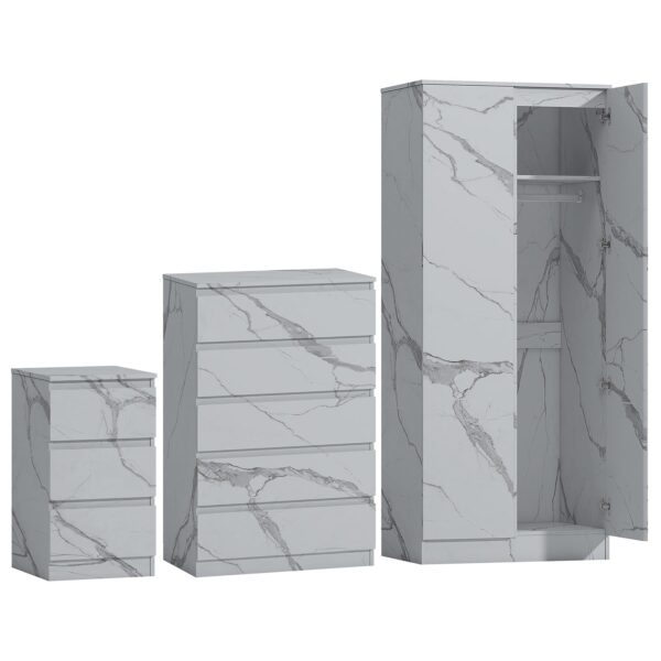 ZITA White Marble Effect 3 Piece Set - 2 Door Wardrobe, 5 Drawer Chest & 3 Drawer Bedside, Stylish Bedroom Storage - Image 7
