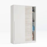 TOP 2 Door Large Modern Sliding Bedroom Wardrobe - White & Light Oak Finish - H: 200cm x W: 120cm x D: 50cm.