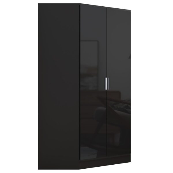Reflect 2 Door Corner Wardrobe - Black Gloss & Black Oak - 2 Hanging Rails & 8 Shelves - H: 180cm x W: 103cm - Modern Design - Image 5
