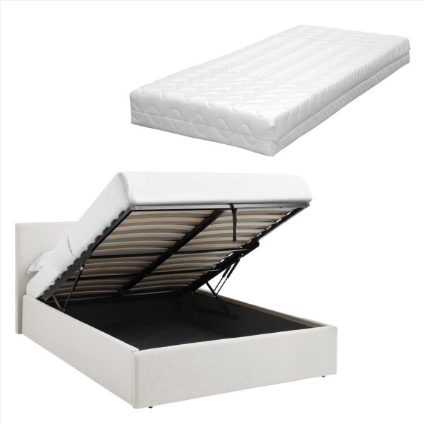 TEDDY Boucle Gas Lift Ottoman Storage Bed in White with 4 Size + Mattress Option - Image 54