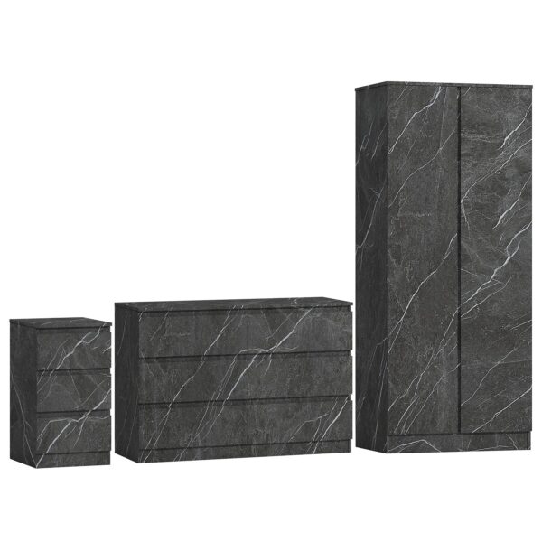 ZITA Grey Marble Effect 3 Piece Bedroom Set - 2 Door Wardrobe, 6 Drawer Chest & 3 Drawer Bedside, Stylish Bedroom Storage - Image 6