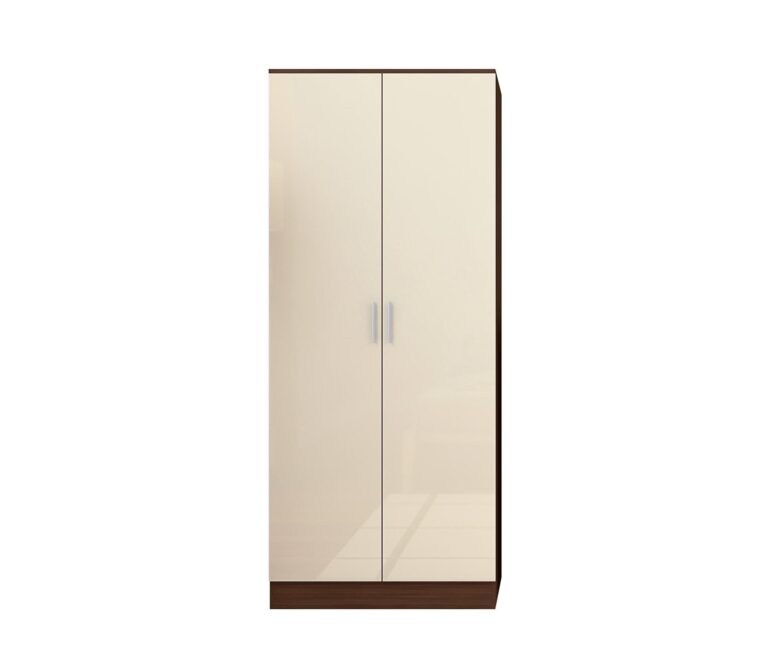 Reflect 2 Door Plain Wardrobe - Cream Gloss & Walnut - Hanging Rails & Shelves - H: 180cm x W: 76cm - Modern Sleek Design - Image 3