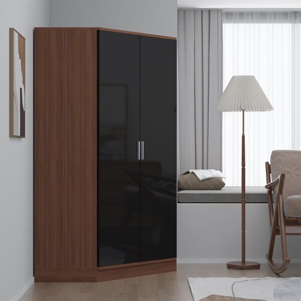 REFLECT High Gloss Bedroom Furniture Wardrobe Chest Bedside Desk - Black/Walnut - Image 20