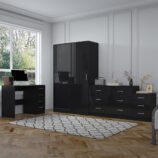 REFLECT Gloss 4pc Set - 2 Door Sliding Wardrobe + Wide Chest + Bedside + Desk.