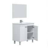 BALTIC 80cm Wide White Sink Unit 2 Door Under Basin Cabinet with Mirror.