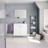BALTIC 80cm Wide White Sink Unit 2 Door Under Basin Cabinet with Mirror.