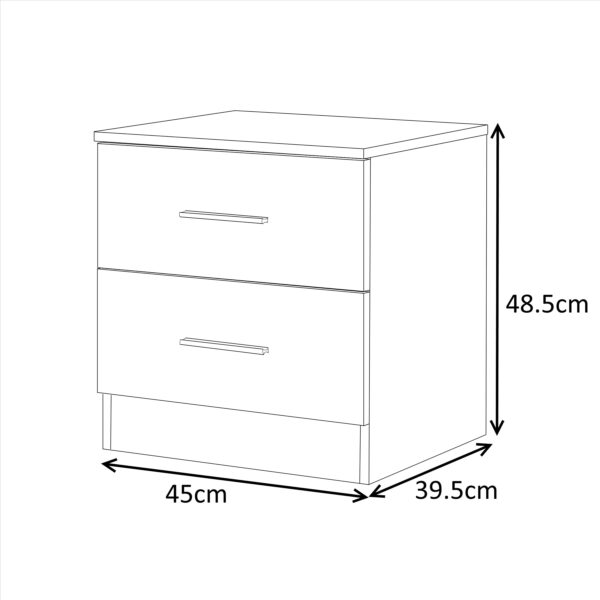 Reflect 2 Drawer Bedside - Grey Gloss & Matt White - Modern Nightstand for Bedroom Storage - H: 48.5cm x W: 45cm x D: 39.5cm - Image 6