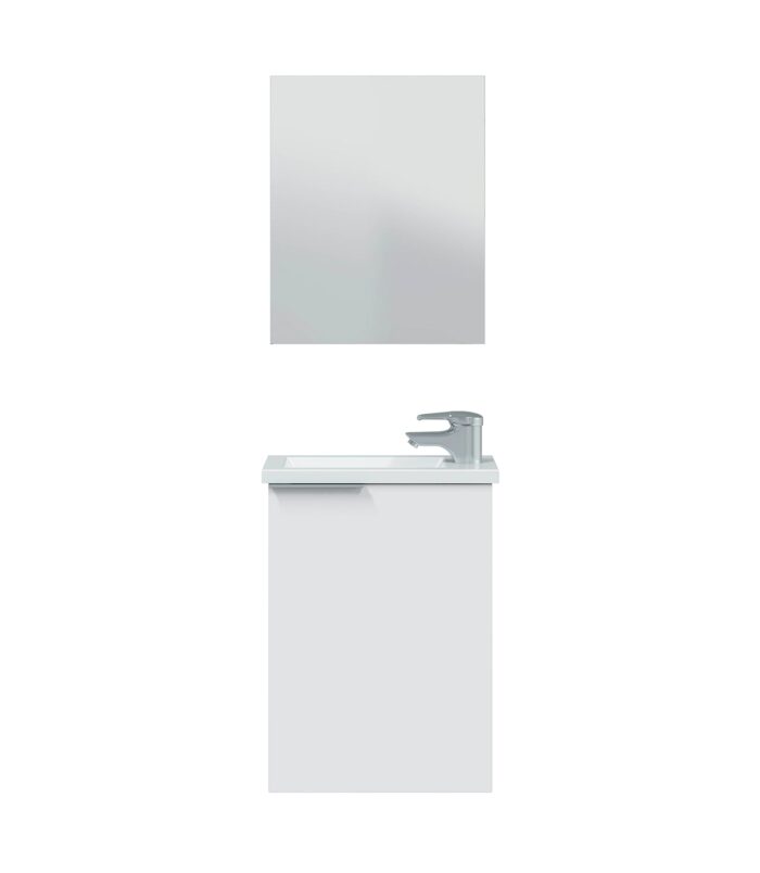 Gloss White 40cm Bathroom Vanity Unit with Sink and Mirror- Compact Basin Cabinet for Small Bathrooms.