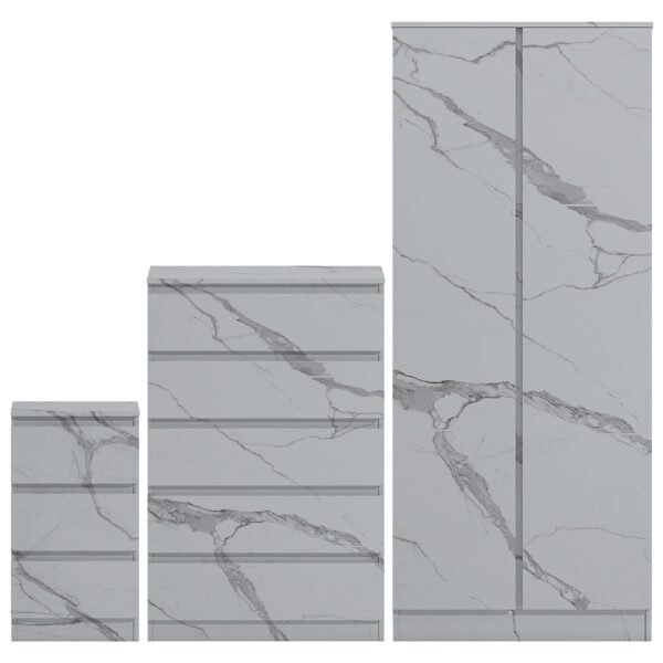 ZITA White Marble Effect 3 Piece Set - 2 Door Wardrobe, 5 Drawer Chest & 3 Drawer Bedside, Stylish Bedroom Storage - Image 5