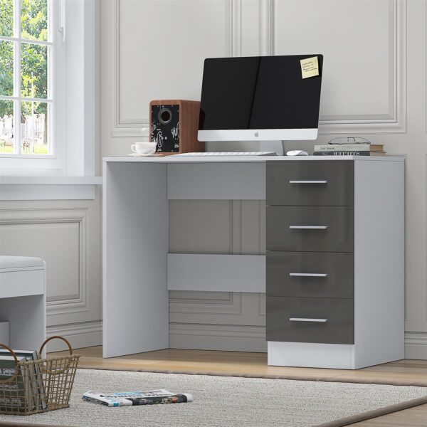 Reflect 4 Drawer Desk - Grey Gloss & Matt White - Modern Bedroom Storage for Vanity, Work or Study - H: 72cm x W: 99cm x D: 39.5cm