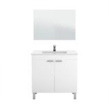 BALTIC 80cm Wide White Sink Unit 2 Door Under Basin Cabinet with Mirror.