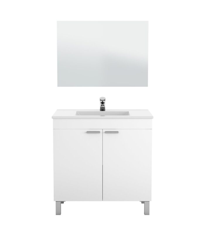 BALTIC 80cm Wide White Sink Unit 2 Door Under Basin Cabinet with Mirror.