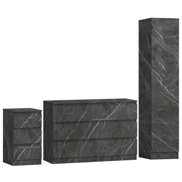 ZITA Grey Marble Effect 3 Piece Bedroom Set - 1-Door Wardrobe, Wide Chest & Bedside Table, Stylish Modern Bedroom Furniture - Image 6