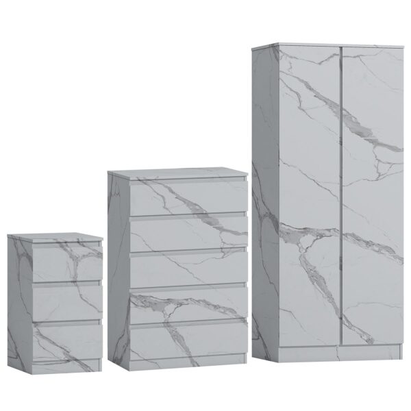 ZITA White Marble Effect 3 Piece Set - 2 Door Wardrobe, 5 Drawer Chest & 3 Drawer Bedside, Stylish Bedroom Storage - Image 6