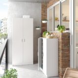 BALTIC Tall White Bathroom Storage Cabinet with 2 Doors- Slim Reversible Design.