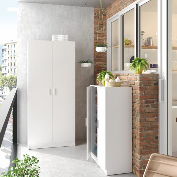 BALTIC Tall White Bathroom Storage Cabinet with 2 Doors- Slim Reversible Design.